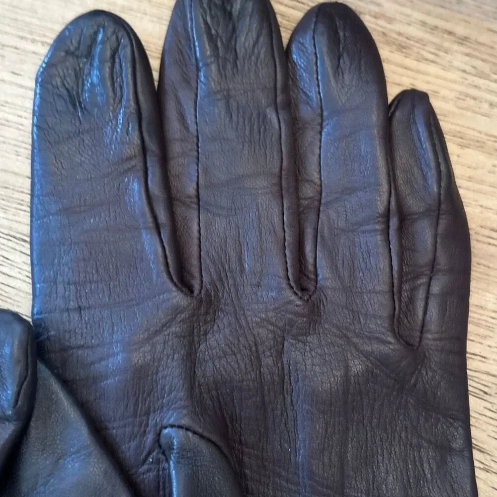 Agnelle made in France genuine leather  brown lace up gloves